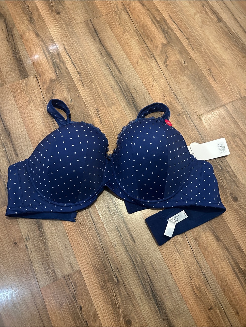 Ashley Stewart Navy and White Polka Dot Full Coverage Bra